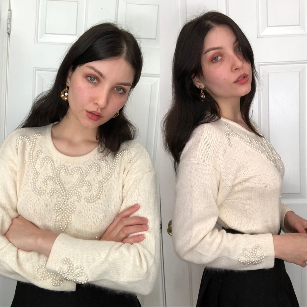 Vintage Beaded Cream Sweater